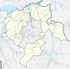Mapa konturowa powiatu bielskiego, blisko centrum na dole znajduje się punkt z opisem „Wilkowice”