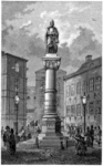 Statyn som den visas i Svenska Familje-Journalen, med den ursprungliga skölden.