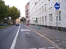 A shared bus and cycle lane in Mannheim, Germany Busspur und Haltestelle in Mannheim 100 9128.jpg