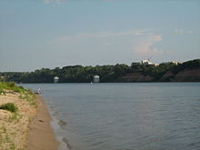 Water purification station (two round towers) on the Volga waterfront in Kstovo C0141-Kstovo-Volga.jpg