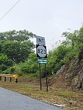 PR-142 south near the northern terminus of PR-823 concurrency in Río Lajas, Toa Alta