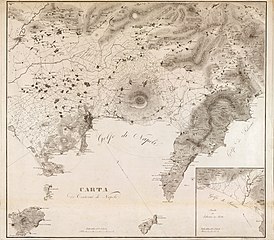 old map, 1828, former names of villages: Campidonico above of Atrani, Minuri (Minori)