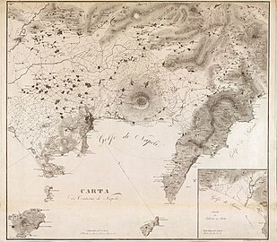 1828 map, Carta de contorni di Napoli. Vesuvio, Golfo di Napoli