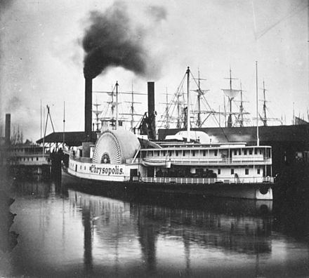 Chrysopolis, one of several large steamboats that served for transportation on the river during the California Gold Rush