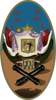 Coat of arms of Moldavia, c. 1812. As supporters, flags which Sultan Mahmud II (r. 1808–1839) may have granted to Scarlat Callimachi (r. 1806–1819).