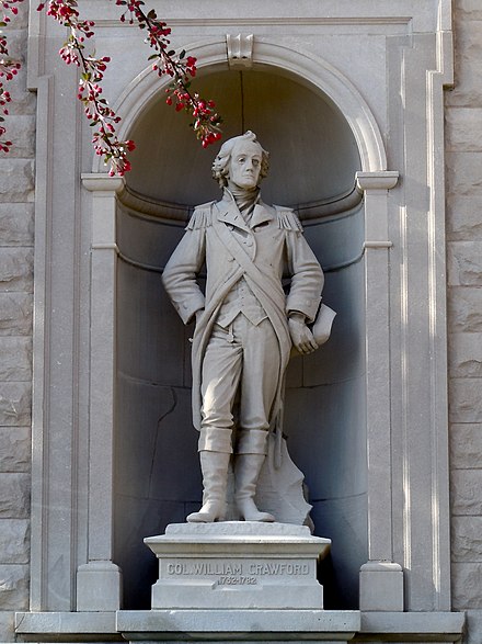 A statue of Col. William Crawford at the Crawford County Courthouse