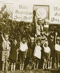 Children make the nazi salute in Presidente Bernardes, Sao Paulo (c. 1935) Criancas Juventude Hitlerista - Pres. Bernardes, c. 1930.jpg