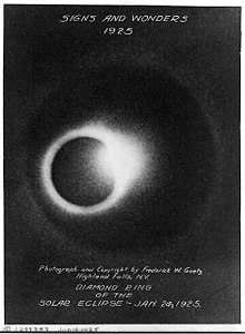 The "diamond ring" corona, as seen from New York City on January 24, 1925 Diamond ring of the solar eclipse - Jan. 24, 1925.jpg
