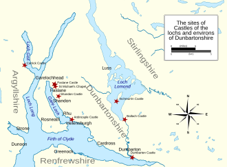 Locations mentioned within the article (click to enlarge). Dunbartonshire Forts.svg