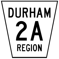 County/Regional roads in Ontario are styled by this basic "Flowerpot" design. This marker is of Durham Regional Road 2A.