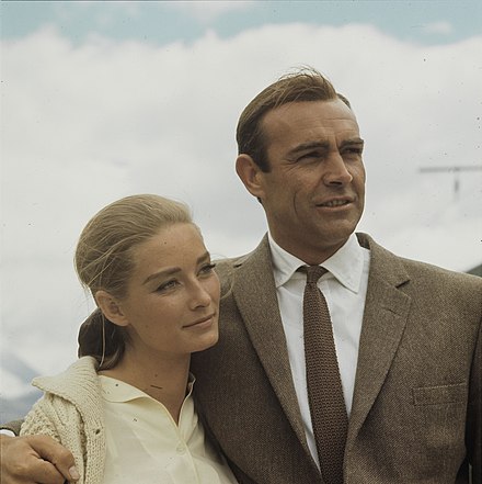 Connery as Bond (with co-star Tania Mallet) while filming Goldfinger in 1964