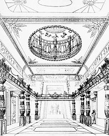The Great Room of the Egyptian Hall, as redesigned by J. B. Papworth in 1819 Egyptian Hall redesigned by JB Papworth.jpg