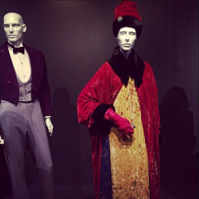 Madame D.'s centerpiece coat-and-gown ensemble at a FIDM Museum costume exhibit, Los Angeles