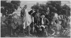 FWA-PBA-Paintings and Sculptures for Public Buildings-painting depicting Indians and English soldiers meeting... - NARA - 195786.tif