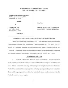 Initial complaint from the Federal Trade Commission (2020) Federal Trade Commission v. Facebook initial filing.pdf