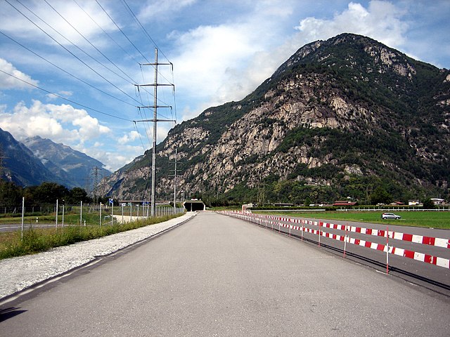 The trackbed for the rail route through the new Gotthard Base Tunnel near Biasca