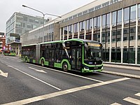 Ledad batteribuss av typ MAN Lion's City 18E på Kungsgatan i Uppsala 2022