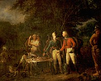 General Marion Inviting a British Officer to Share His Meal (c. 1835); his slave Oscar Marion kneels at the left of the group. General Marion.jpg