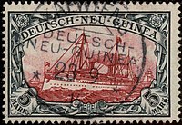 Гашёная марка Германской Новой Гвинеи 1901 года номиналом 5 марок