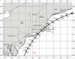 The estimated track and intensity of the Great Colonial Hurricane of 1635 Great Colonial Hurricane of 1635 track.png