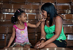 Mother and child at play at the Ciudad Deportiva. Havana (La Habana), Cuba