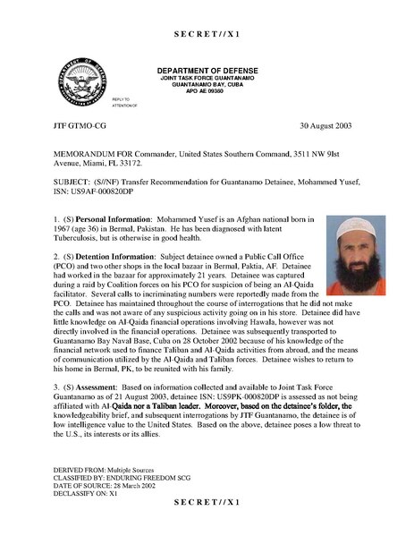 File:ISN 00820, Mohammed Yusef's Guantanamo detainee assessment.pdf