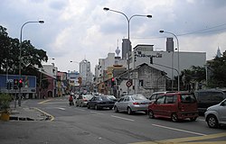 Jalan Pudu at the intersection with Jalan Pasar (Market Road) and Jalan Sungai Besi (Sungai Besi Road) Jalan Pudu (northwestward), Pudu, Kuala Lumpur.jpg
