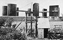 James Blyth's electricity-generating wind turbine, photographed in 1891 James Blyth's 1891 windmill.jpg