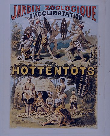 Affiche publicitaire pour un village de Hottentots au Jardin d'acclimatation (Paris, 1877).