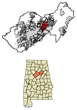 Localização de Trussville em Jefferson County e St. Clair County, Alabama.