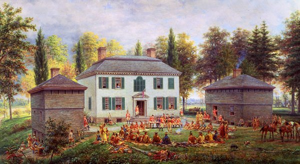 William Johnson hosting an Iroquois conference at Johnson Hall in 1772 (painting by E. L. Henry, 1903)