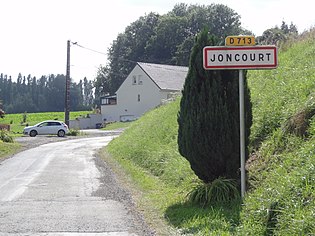 Joncourt (Aisne) city limit sign.JPG