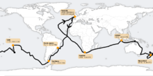 Route of the First voyage of James Cook Karte Cook Seereise nr1.png