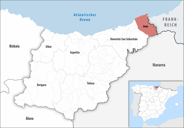 Die Lage des Gerichtsbezirk Irun in der Provinz Gipuzkoa