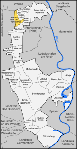 Läget för Heuchelheim bei Frankenthal i Rhein-Pfalz-Kreis