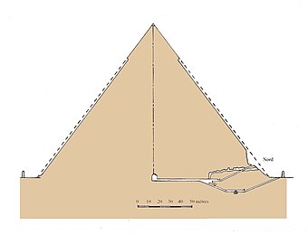 Doorgangen en kamers in de piramide van Chefren. Giovanni Belzoni ontdekte op 2 maart 1818 de originele ingang aan de noordzijde van de piramide