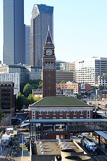 King Street Station, used by Amtrak and commuter trains King Street Station from CenturyLink Field (18065470218).jpg