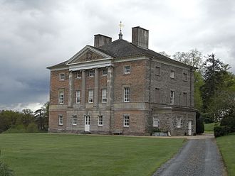 Kings Nympton Park, built as "New Place" by James Buller (1717-1765) between 1746-9 to the design of Francis Cartwright of Blandford in Dorset, based on Marble Hill House in Twickenham, one of the earliest Palladian houses in England built between 1724-9 KingsNymptonParkDevon.jpg