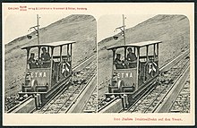 Funicular cable cars on Mount Vesuvius;
stereoscopy, about 1900