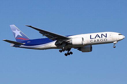 A former LAN Cargo Boeing 777F landing at Frankfurt Airport in 2010