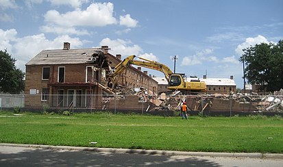 Demolition work ongoing at the Lafitte Projects, July 2008 LafitteDemolitionOrleansPrier11July2008.jpg