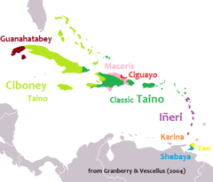 Image 19Linguistic map of the Caribbean in AD 1500, before European colonisation (from History of the Caribbean)