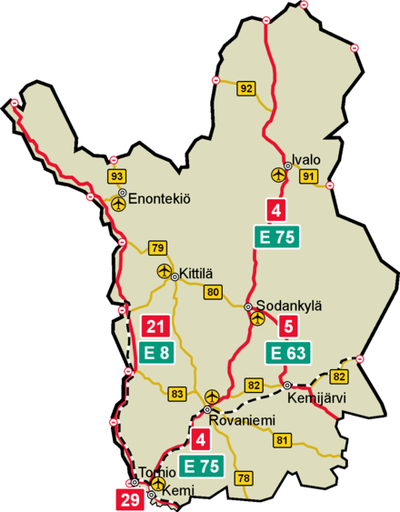 Major roads and towns.