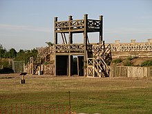 Midlands: Reconstruction of the main gate of the wood and earth camp of Lunt Lunt fort baginton.JPG