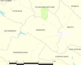Mapa obce Razengues
