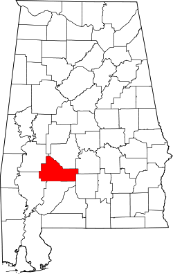 map of Alabama highlighting Wilcox County