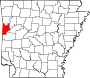 Harta statului Arkansas indicând comitatul Sebastian