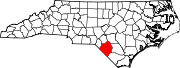 Harta statului North Carolina indicând comitatul Robeson