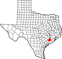 Map of Teksas highlighting Wharton County