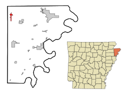 Location in Mississippi County and the state of آرکانزاس